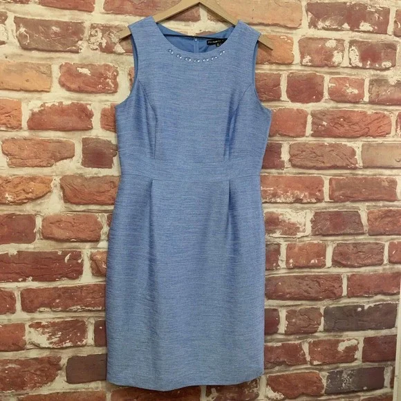 Preston & York Dress Women's Size 12 Blue Jeweled Neck Sleeveless Zip Up - Picture 2 of 8